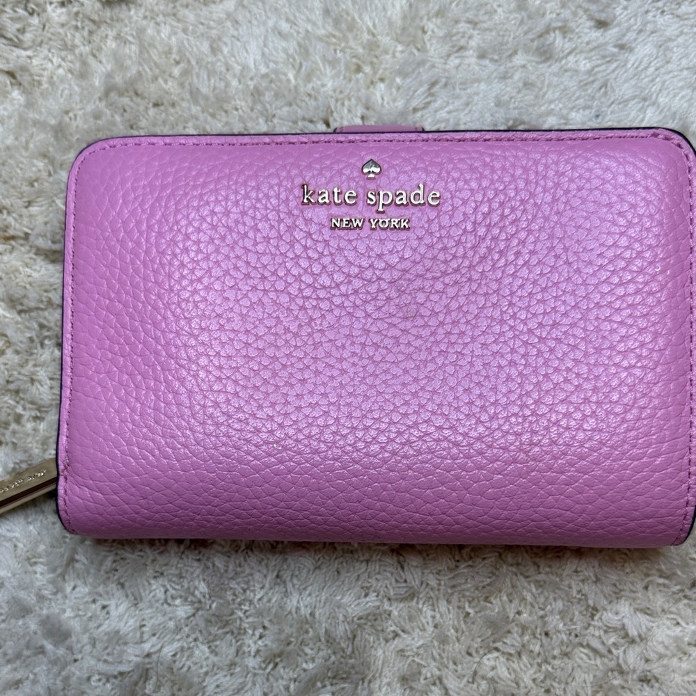Kate Spade Light Pink Lena Medium Bifold Pebbled Leather Wallet